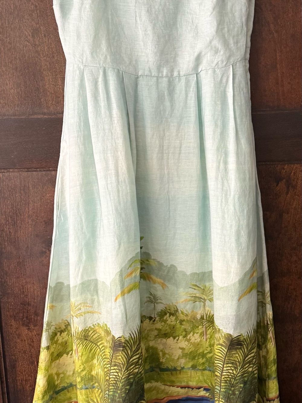 Calypso St. Barth Light Aqua Maxi Dress with Green Tropical Print